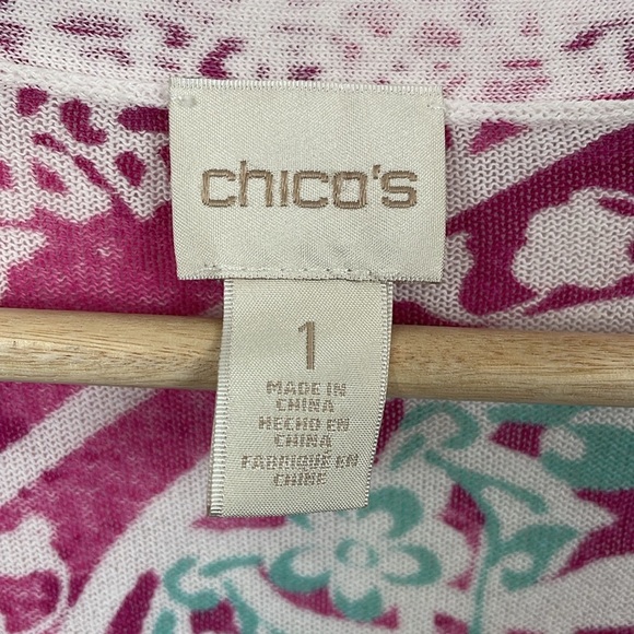 Chico's Women 1 Medium Multicolor Open Cardigan Sweater Ruched Sleeves Causal - Picture 8 of 8